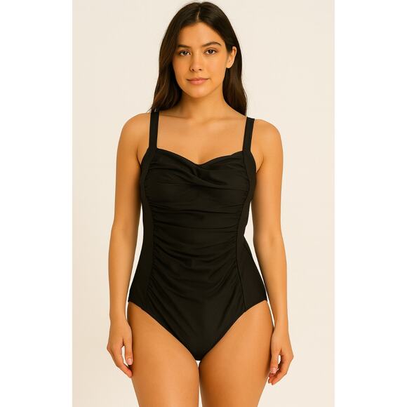 Ekouaer Women's One Piece‎ Swimsuit Size XS Black Ruched Tummy Control Classic - Picture 1 of 2